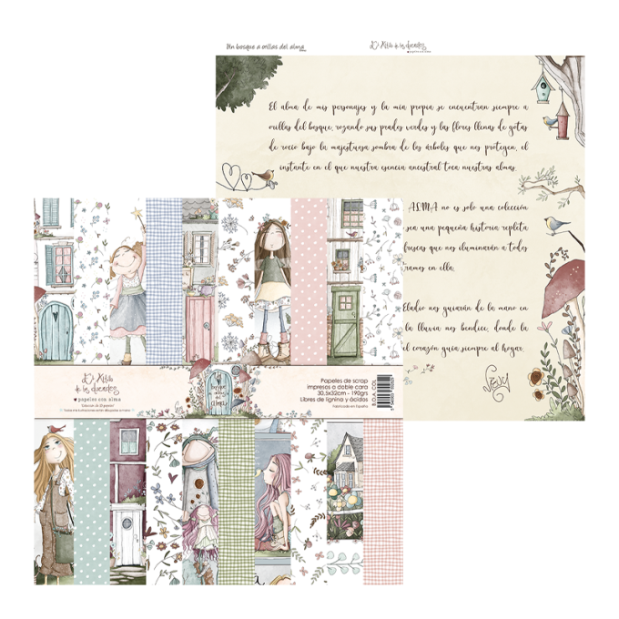 Ensemble de 10 feuilles motif recto verso, 30.5x32cm - Un bosque a orillas del alma