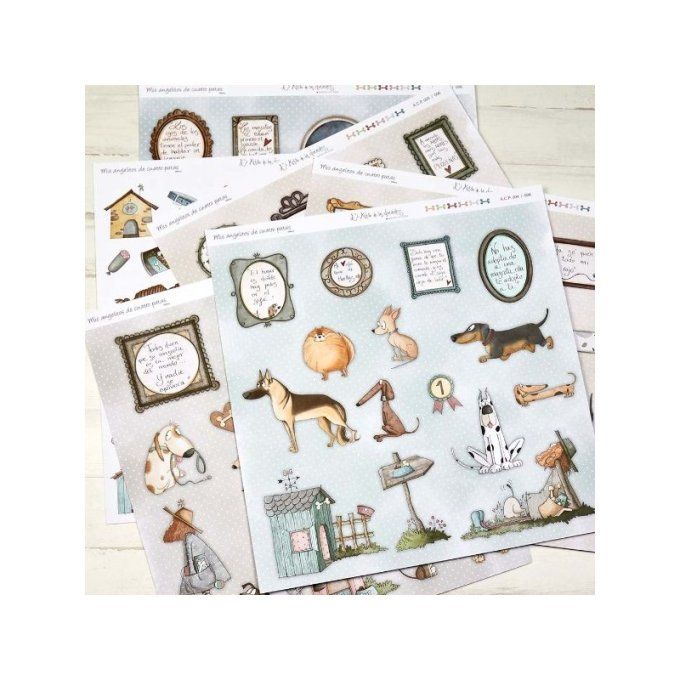 Ensemble de 6 feuilles motif recto verso, 30.5x32cm - Mis angelitos de cuatro patas