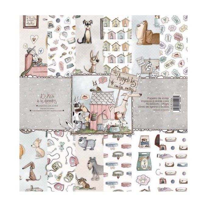 Ensemble de 6 feuilles motif recto verso, 30.5x32cm - Mis angelitos de cuatro patas