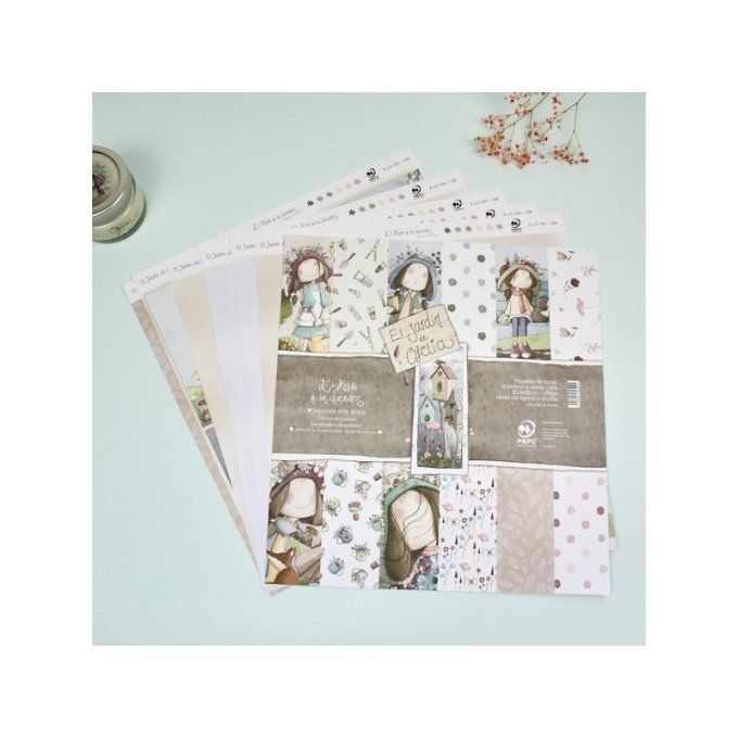 Ensemble de 6 feuilles motif recto verso, 30.5x32cm - El jardin de Ofelia