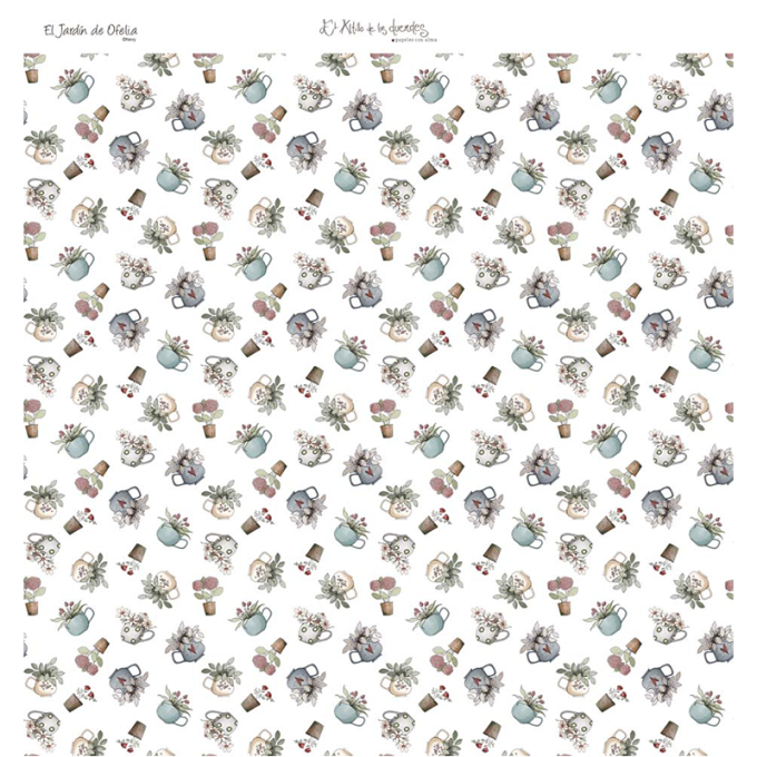 Ensemble de 6 feuilles motif recto verso, 30.5x32cm - El jardin de Ofelia
