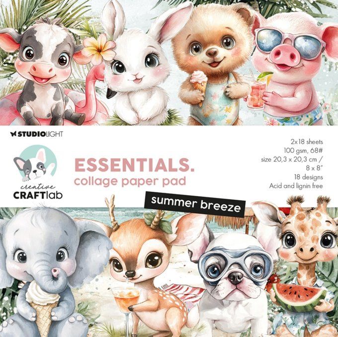 StudioLight, Craftlab - 18 designs, ensemble de papiers 20x20cm, 100gsm - Summer breeze