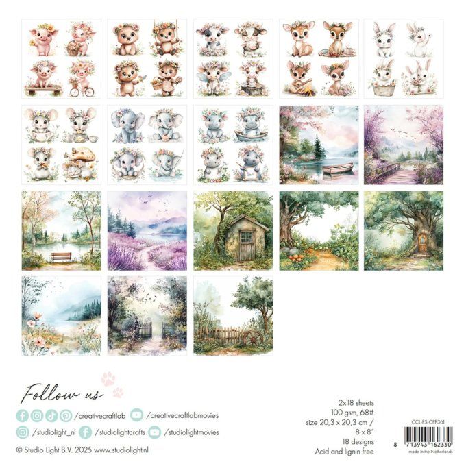 StudioLight, Craftlab - 18 designs, ensemble de papiers 20x20cm, 100gsm - Let yourself bloom
