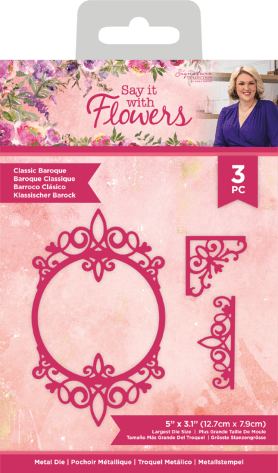 3 dies, Say it with flowers - cadre et angle, dimension du plus grand die : 12.7x7.9cm
