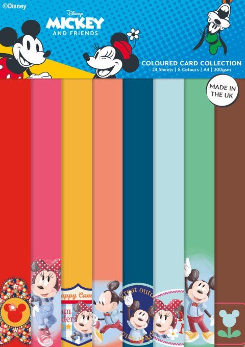 24 feuilles, format A4, Disney, 200g, motif recto, Coloured Card Collection, Mickey & friends