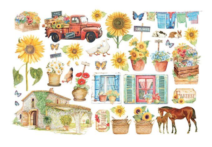 Die-cuts autocollants, collection : Sunflower Art - Stamperia