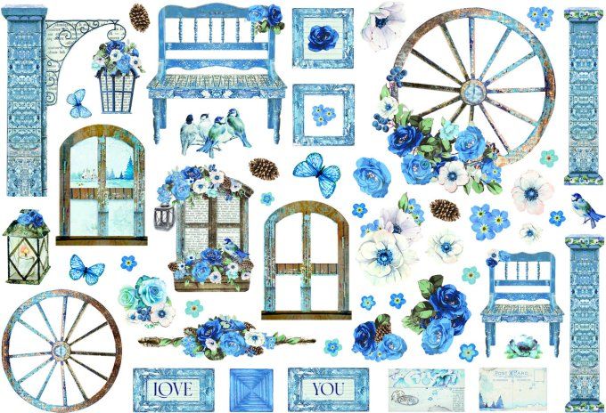 Die-cuts autocollants, collection : Blue land - Stamperia
