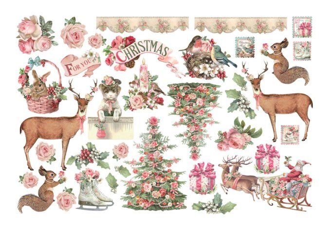 Die-cuts autocollants, collection : Pink Christmas - Stamperia