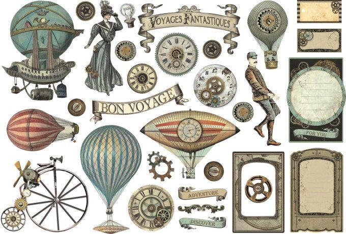 Die-cuts autocollants, collection : Voyages fantastiques - Stamperia 