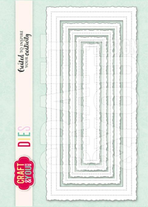 5 Dies/matrices de découpe, Craft & You - Cadre rectangle et fonds avec les contours effet vieilli