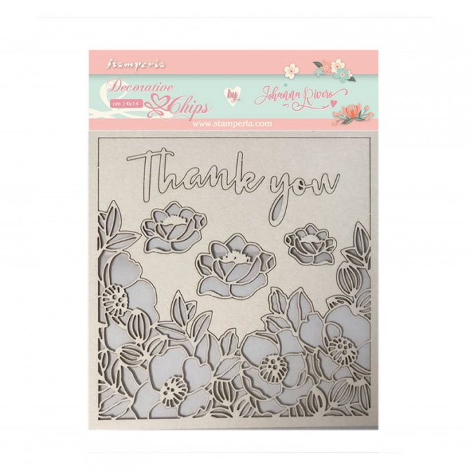 Stamperia, planche de chipboards - dimension 14x14cm - Celebration, thank you