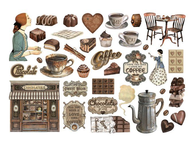 Die-cuts autocollants, collection : Coffee and chocolate - Stamperia