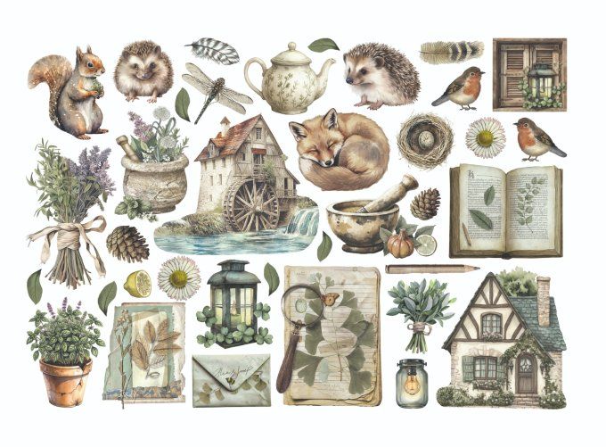 Stamperia, Die-cuts autocollants, collection : Herbarium Silvae