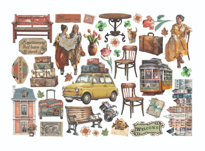Stamperia, Die-cuts autocollants, Ephemera, collection : Art of travelling
