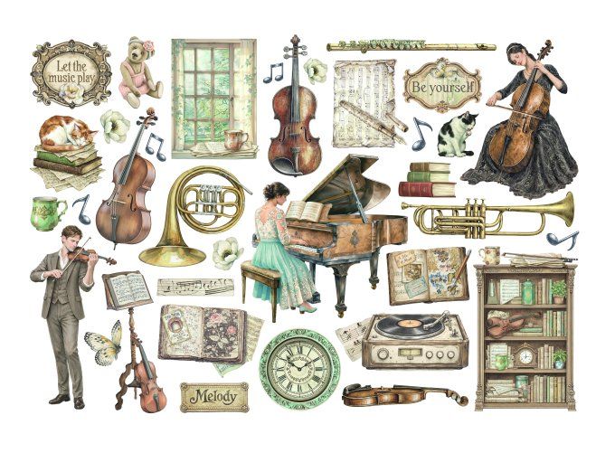 Stamperia, Die-cuts autocollants, Ephemera, collection : Symphony