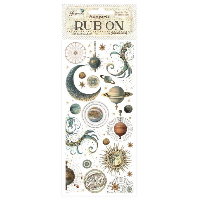 Planche de rub-on : Fortune - Stamperia - Planètes et lune