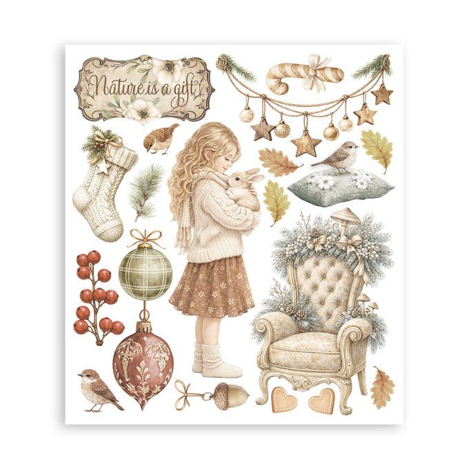 Stamperia, 6 Planches de rub-on format 20.5x23cm : White christmas