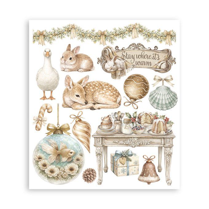 Stamperia, 6 Planches de rub-on format 20.5x23cm : White christmas
