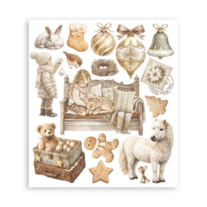 Stamperia, 6 Planches de rub-on format 20.5x23cm : White christmas