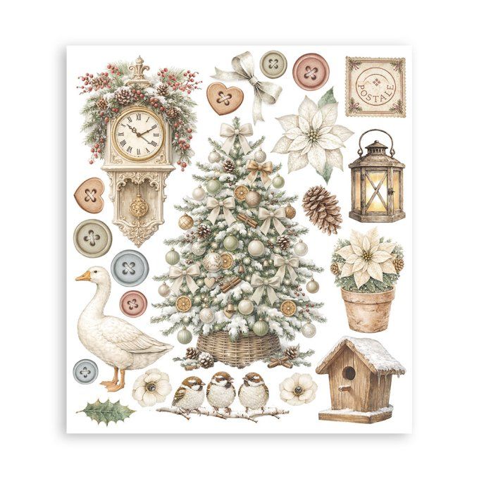 Stamperia, 6 Planches de rub-on format 20.5x23cm : White christmas