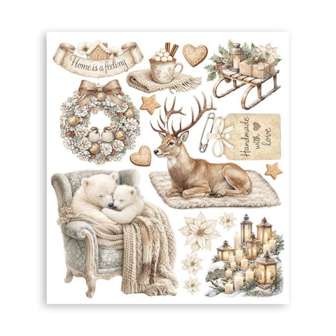 Stamperia, 6 Planches de rub-on format 20.5x23cm : White christmas