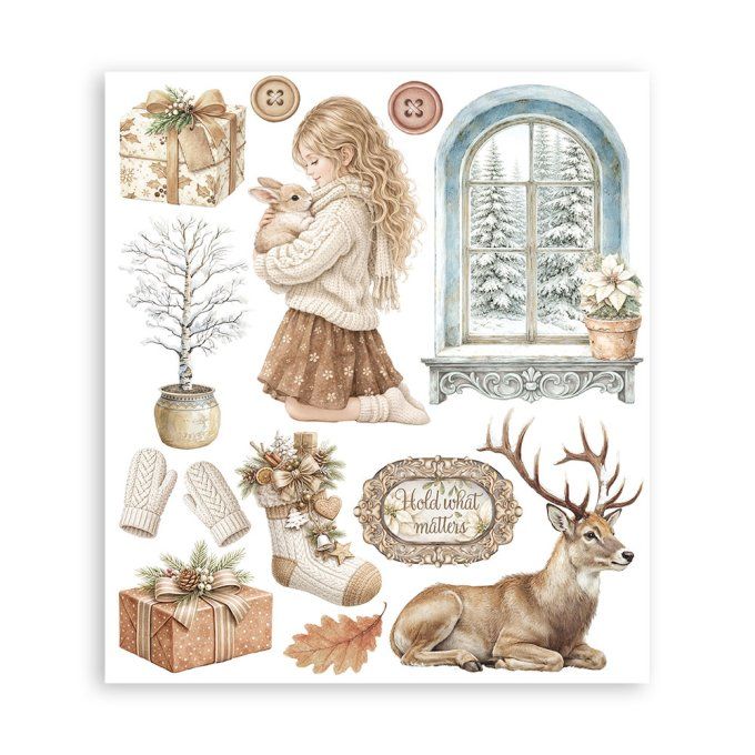 Stamperia, 6 Planches de rub-on format 20.5x23cm : White christmas