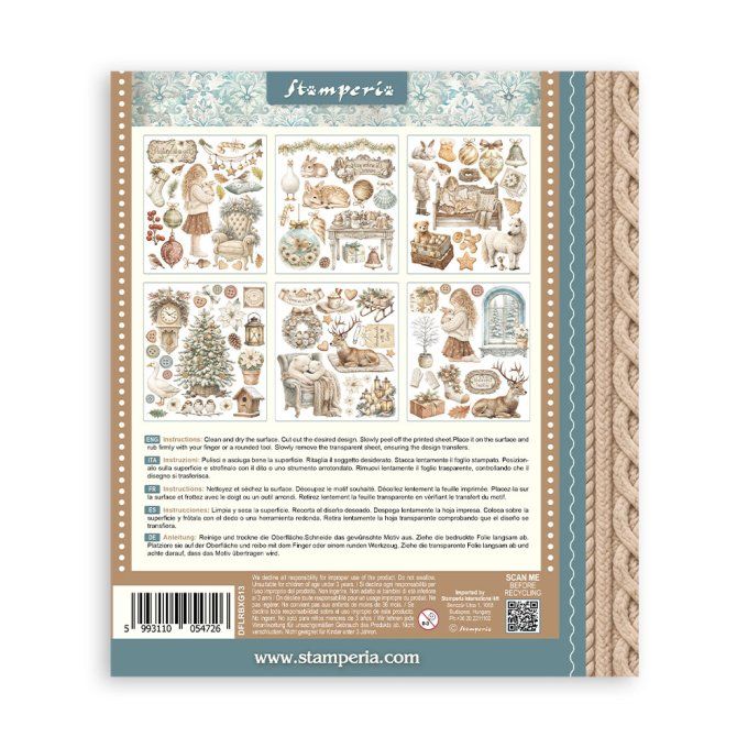 Stamperia, 6 Planches de rub-on format 20.5x23cm : White christmas
