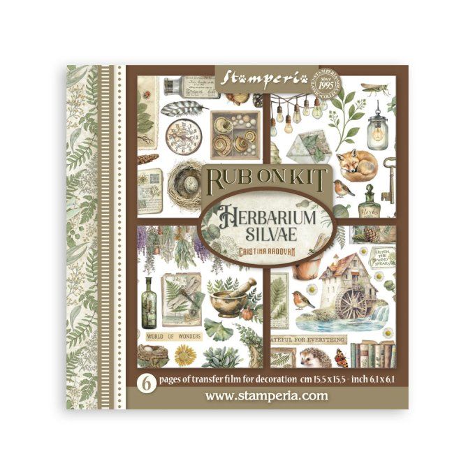 Stamperia, 6 Planches de rub-on format 15.5x15.5cm : Herbarium Silvae