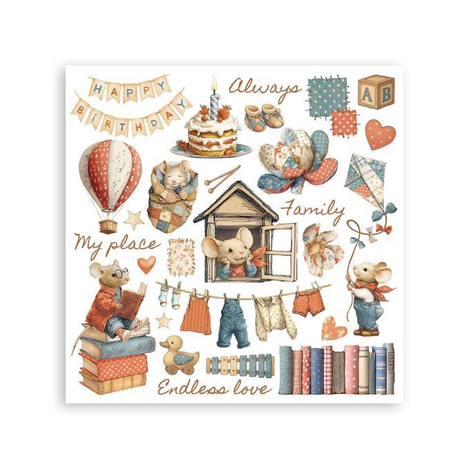 Stamperia, 6 Planches de rub-on format 15.5x15.5cm : Family