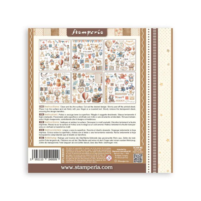Stamperia, 6 Planches de rub-on format 15.5x15.5cm : Baby