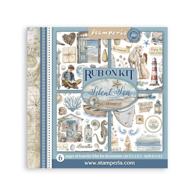 Stamperia, 6 Planches de rub-on format 15.5x15.5cm : silent sea