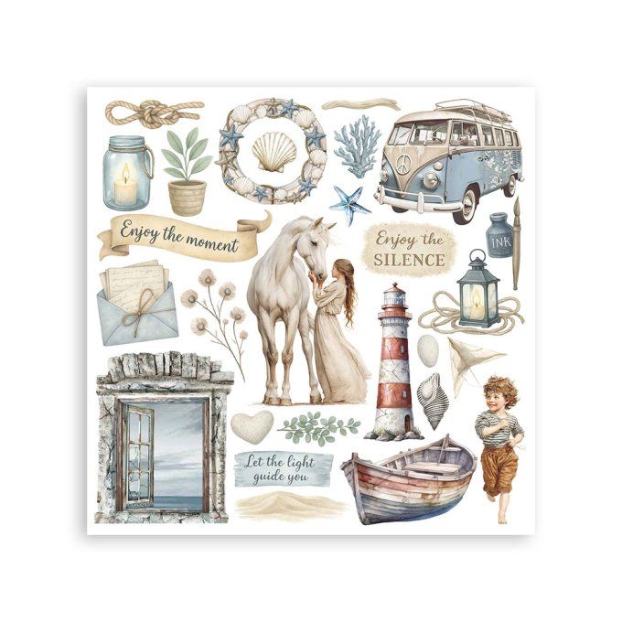 Stamperia, 6 Planches de rub-on format 15.5x15.5cm : silent sea