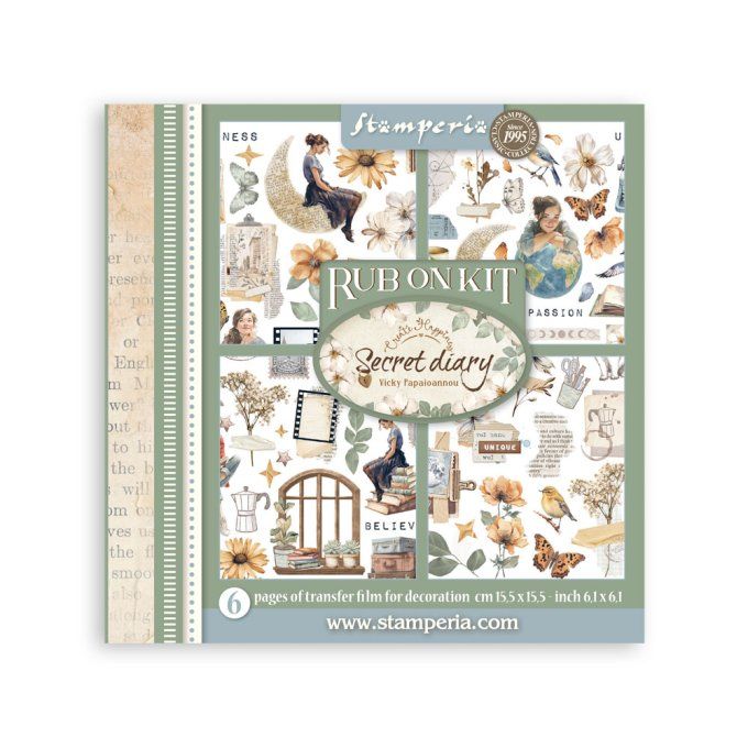 Stamperia, 6 Planches de rub-on format 15.5x15.5cm : Secret diary