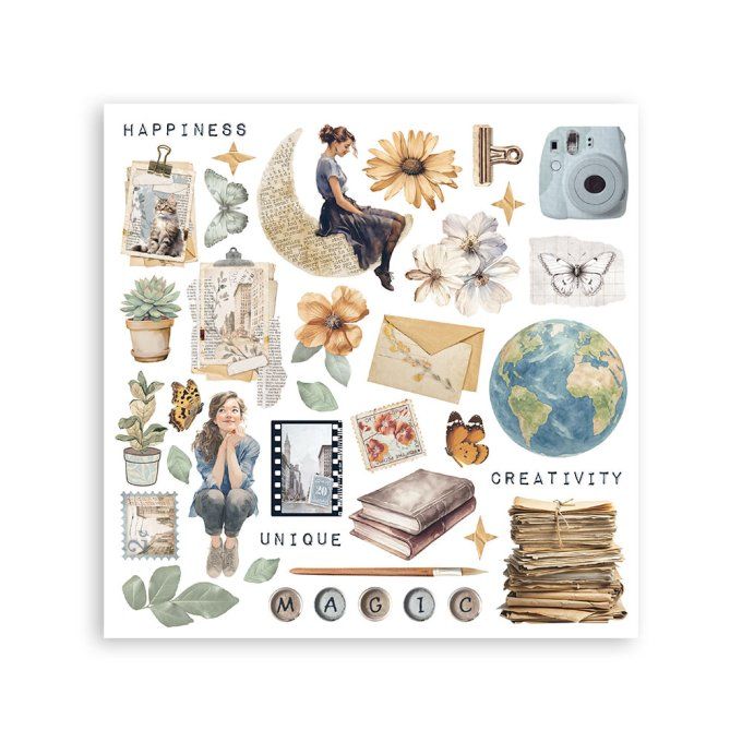 Stamperia, 6 Planches de rub-on format 15.5x15.5cm : Secret diary