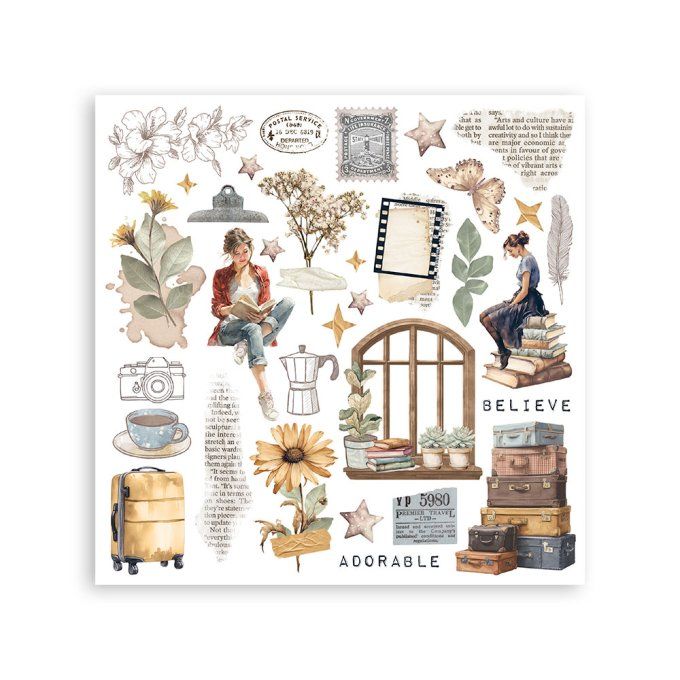 Stamperia, 6 Planches de rub-on format 15.5x15.5cm : Secret diary