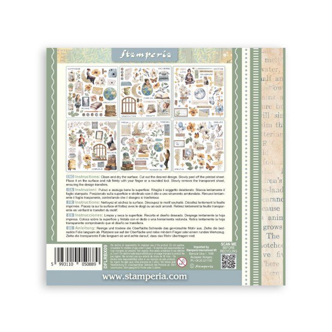 Stamperia, 6 Planches de rub-on format 15.5x15.5cm : Secret diary