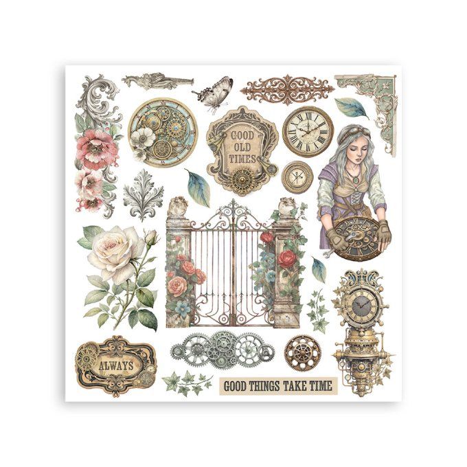 Stamperia, 6 Planches de rub-on format 15.5x15.5cm : Gardens of time