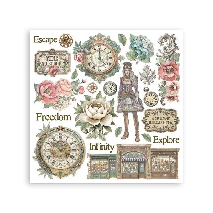 Stamperia, 6 Planches de rub-on format 15.5x15.5cm : Gardens of time