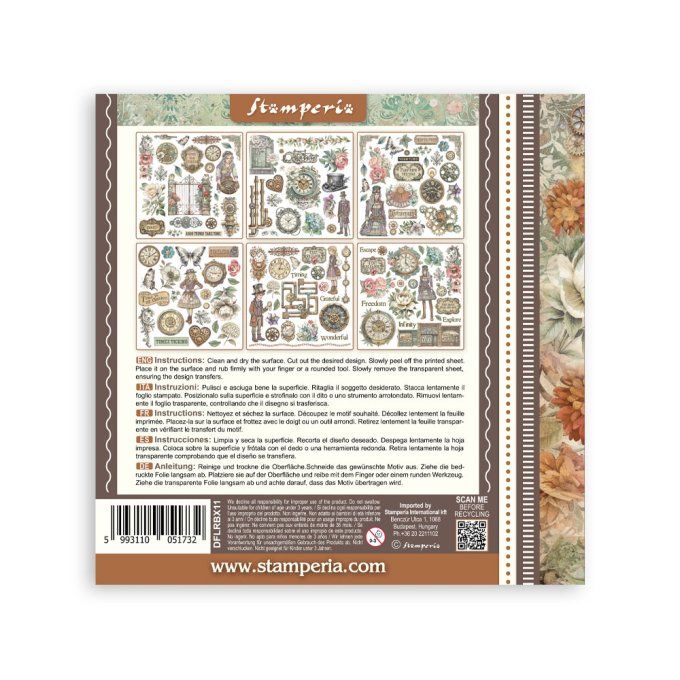 Stamperia, 6 Planches de rub-on format 15.5x15.5cm : Gardens of time