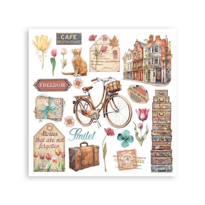 Stamperia, 6 Planches de rub-on format 15.5x15.5cm : Art of travelling