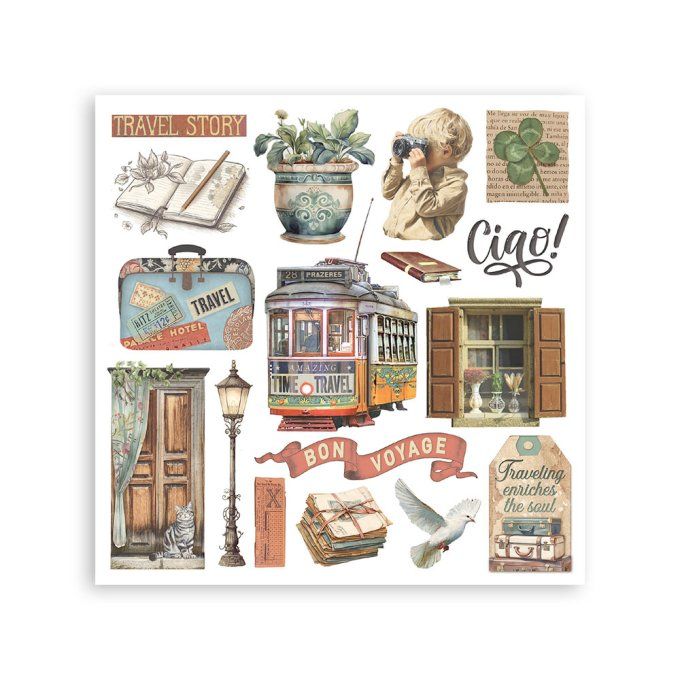 Stamperia, 6 Planches de rub-on format 15.5x15.5cm : Art of travelling