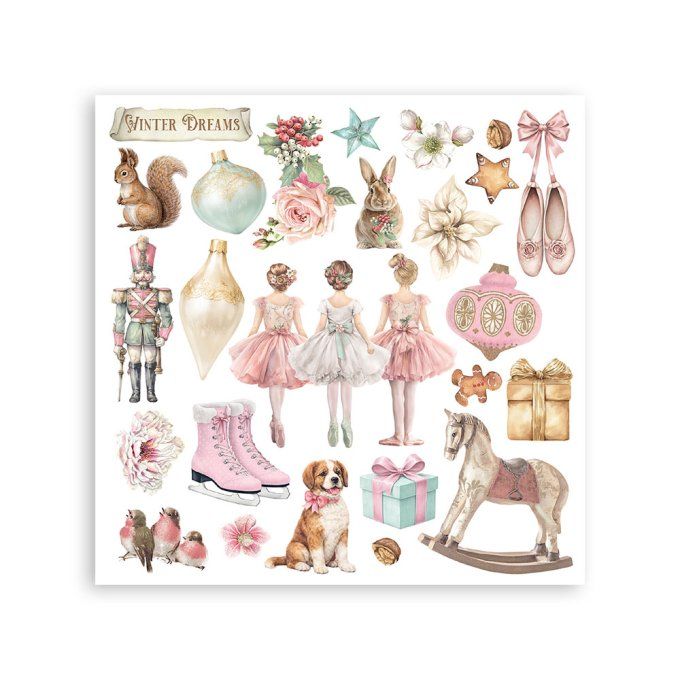 Stamperia, 6 Planches de rub-on format 15.5x15.5cm : Winter Magic