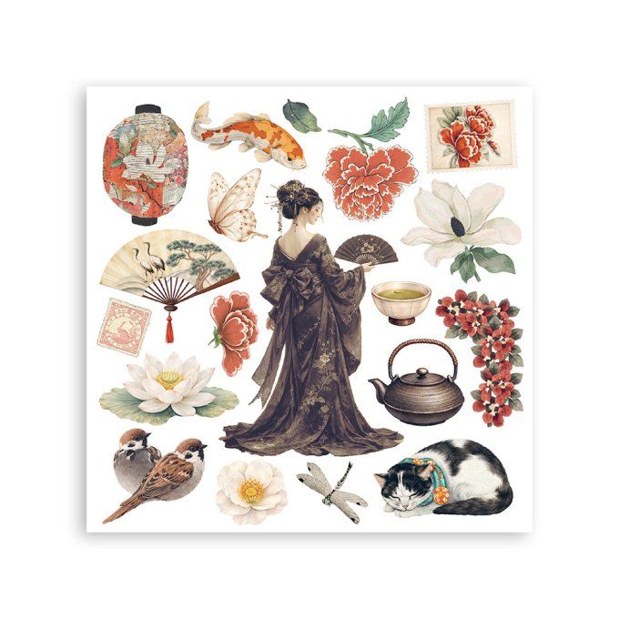 Stamperia, 6 Planches de rub-on format 15.5x15.5cm : Oriental garden