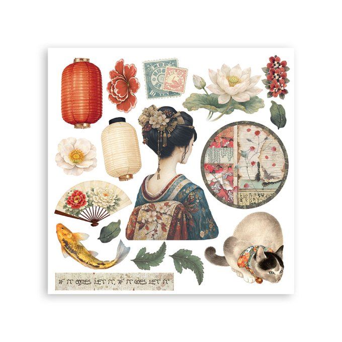 Stamperia, 6 Planches de rub-on format 15.5x15.5cm : Oriental garden