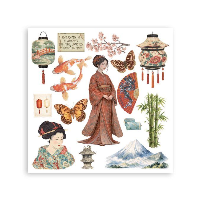 Stamperia, 6 Planches de rub-on format 15.5x15.5cm : Oriental garden