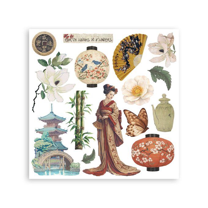 Stamperia, 6 Planches de rub-on format 15.5x15.5cm : Oriental garden