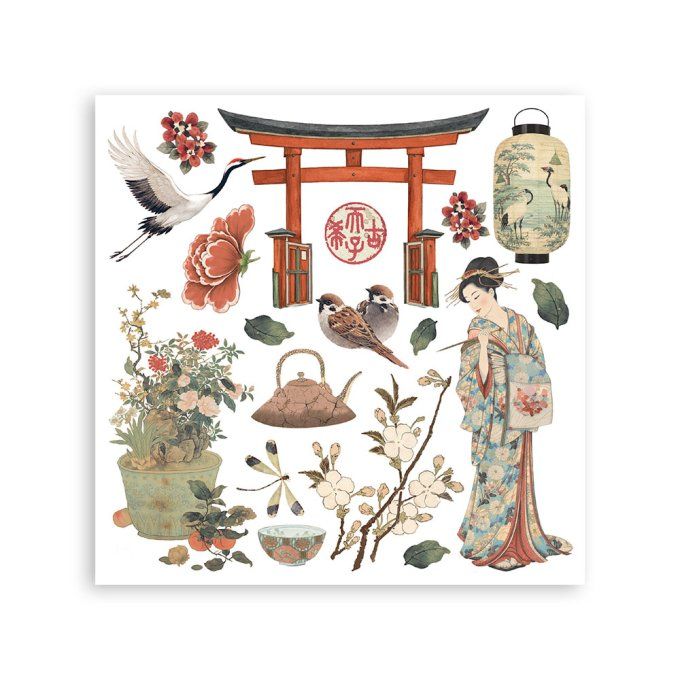Stamperia, 6 Planches de rub-on format 15.5x15.5cm : Oriental garden