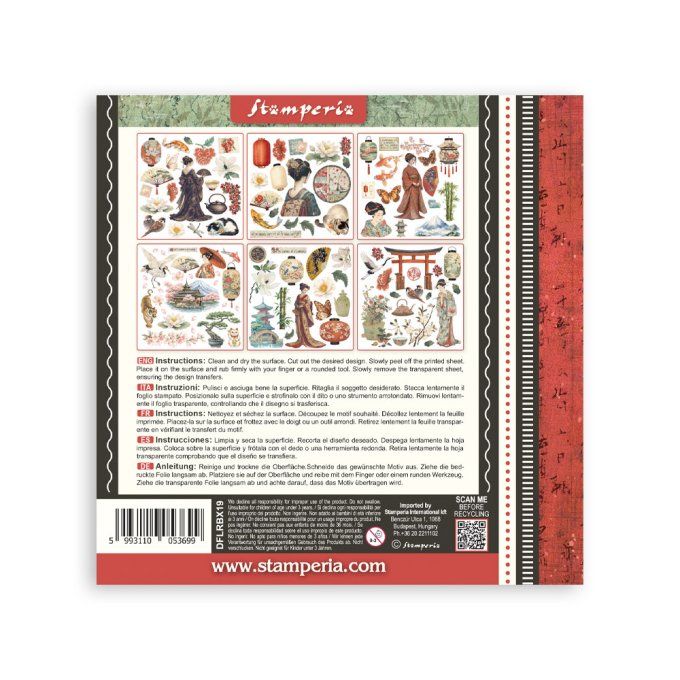 Stamperia, 6 Planches de rub-on format 15.5x15.5cm : Oriental garden