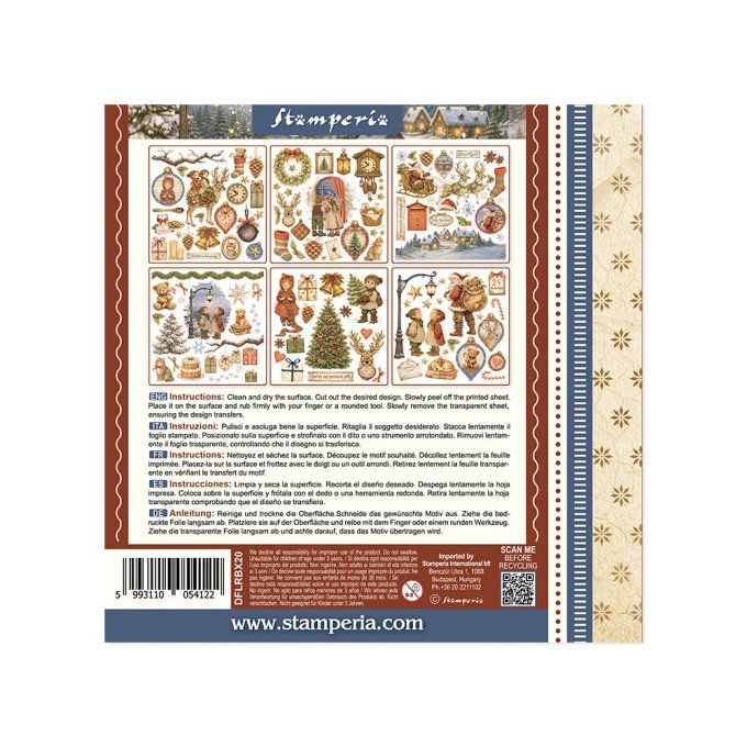 Stamperia, 6 Planches de rub-on format 15.5x15.5cm : Silent Night