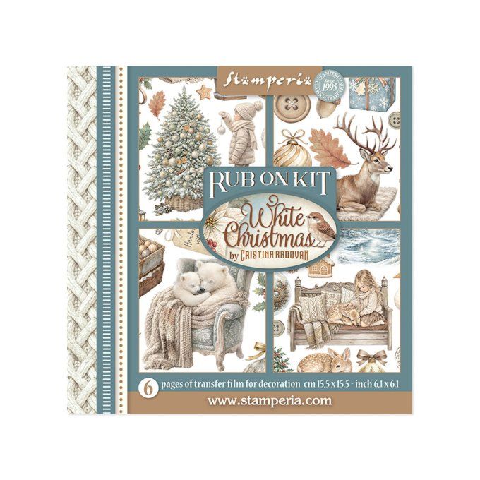 Stamperia, 6 Planches de rub-on format 15.5x15.5cm : White christmas